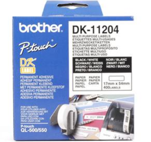 BROTHER DK11204 ROTOLO 400 ETICHETTE ADESIVE 17x54 MM COLORE BIANCO FINITURA OPACA